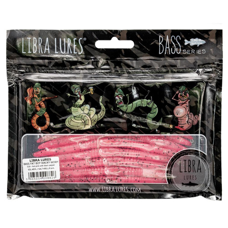 Libra Lures Bass Fat Boy Wacky Worm 12,8cm 4,4g 019 HOT PINK WITH BLACK PEPPER 8szt