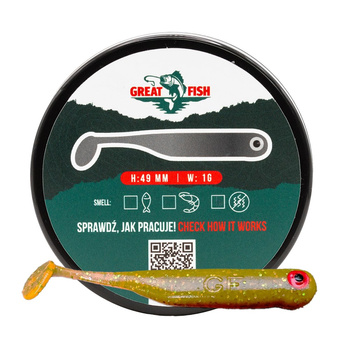 Great Fish GF1 49mm 1g Shrimp Scent MOTOR OIL GREEN UV 10szt.
