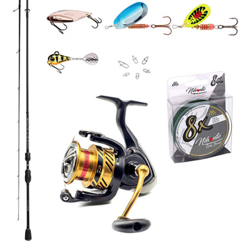 Zestaw na okonia Basic - Wędka Mikado Bixlite Light Spin 244cm 3-12g + DAIWA CROSSFIRE LT 2500 + Przynęty