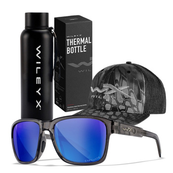 Okulary WileyX Trek BLUE MIRROR GLOSSY CRYSTAL + Czapka + Termos