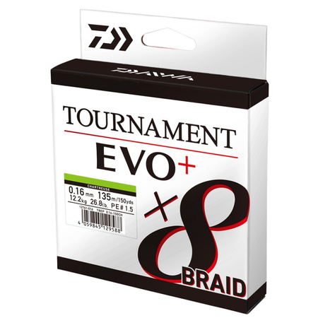 Plecionka Daiwa Tournament X8 BRAID EVO+ 135m 0.16mm 12.2kg CHARTREUSE 12761-016