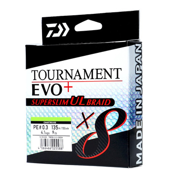 Plecionka Daiwa Tournament X8 Braid EVO+ SUPERSLIM UL Braid PE 0.3 135m CHARTREUSE 12125-003