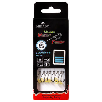 Haczyki bezzadziorowe z przyponem Mikado Method Feeder MF13B z gumką #10 DB 0.20mm 10cm 8szt. HMFB13BG-10