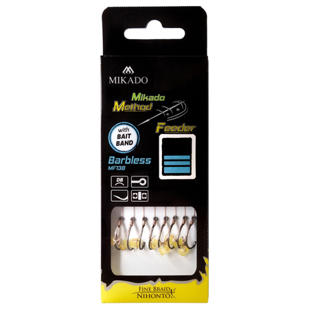 Haczyki bezzadziorowe z przyponem Mikado Method Feeder MF13B z gumką #4 DB 0.16mm 10cm 8szt. HMFB213BG-4