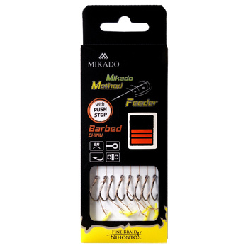 Haczyki z przyponem Mikado Method Feeder Chinu z Push Stopem #10 BN 0.12mm 10cm 8szt. HMFB212P-10