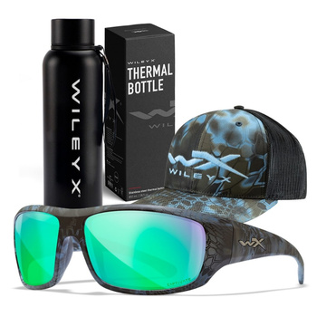 Okulary WileyX Omega CAPTIVATE GREEN MIRROR KRYPTEK + Czapka + Termos