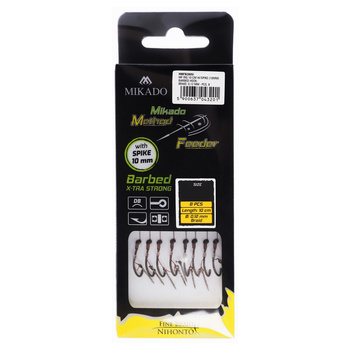 Haczyki z przyponem Mikado Method Feeder X-tra Strong z igłą #10 DB 0.12mm 10cm 8szt. HMFB2805I-10DB