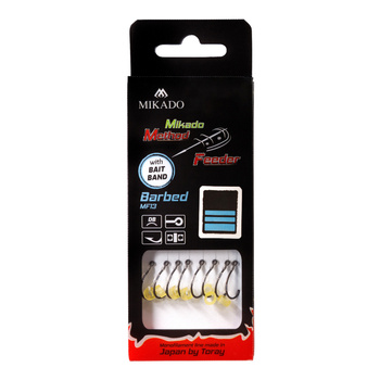 Haczyki z przyponem Mikado Method Feeder MF13 z gumką #12 DB 0.18mm 10cm 8szt. HMFB13G-12
