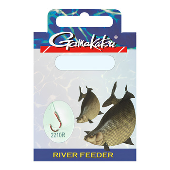Haczyki z przyponem Gamakatsu Bream River Feeder LS-2210R #16 0,16mm 100cm 10 szt. RED  140190-1600-16