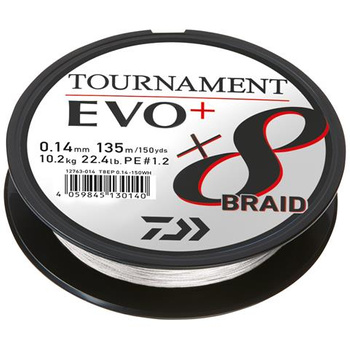 Plecionka Daiwa Tournament X8 BRAID EVO+ 135m 0.12mm 8.6kg WHITE 12763-012