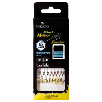 Haczyki bezzadziorowe z przyponem Mikado Method Feeder MF13B z gumką #4 DB 0.16mm 10cm 8szt. HMFB213BG-4